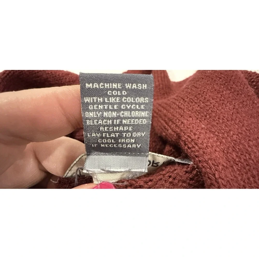 Kate & Mallory Cardigan Faux Leather/Ribbed LS Size Med. Open Sweater Cranberry